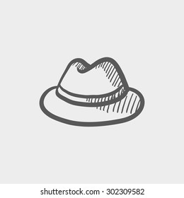 Classic hat sketch icon for web and mobile. Hand drawn vector dark grey icon on light grey background.