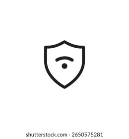 Un contorno clásico del escudo del calentador centrado con una forma abstracta del ojo y un punto central. Diseñado en un estilo de Vector 2D minimalista y plano.
