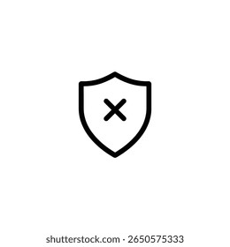A classic heater shield outline centered with an 'x' or cross mark. Designed in a minimalist, flat 2D vector style.