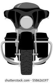 Classic heavy cruise motorcycle with front fairing front view isolated on white vector illustration