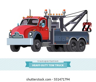 Classic Heavy Duty Tow Truck Front Side View. Vector Isolated Illustration