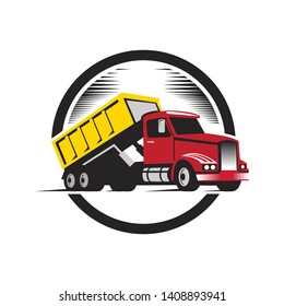 classic heavy truck logo emblems and badges. Truck with trailer and tip truck