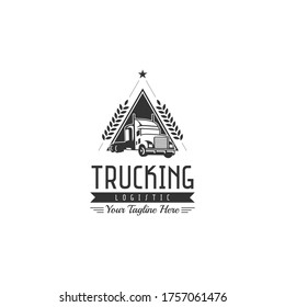 classic heavy truck logo, emblems and badges. Truck with trailer and tip truck. Vector illustration.
