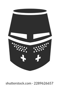 Classic helmet of combatant, Roman or Greek fighter. Metal or iron mask with crosses and homes for eye. Medieval or ancient warrior or knight equipment isolated monochrome icon. Vector in flat style