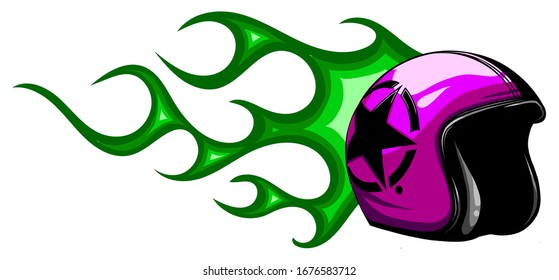classic helmet motorcyclist with fire vector illustration.