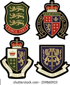 Classic Heraldic Royal Emblem Badge Shield. Embroidery Emblem Patch Template Vector Graphic.