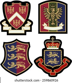 classic heraldic royal emblem badge shield. Embroidery emblem patch template vector graphic.