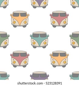 classic hippie vans in retro style seamless pattern.vintage vector illustration.