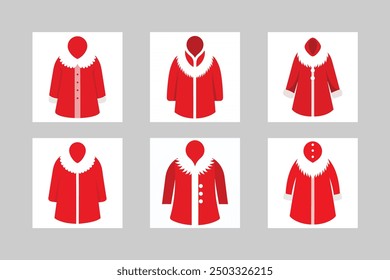 Classic Holiday Red Coat with White Fur Trim - Vector Illustration Set