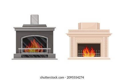 Chimenea de hogar clásico de mármol hogar con chimenea de fuego encendida ilustración vectorial