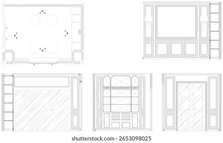 Classic Home Office Design - 2D AutoCAD Drawing with Furniture Layout, Elevation and Vector Blueprint