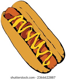 Classic Hot Dog Colored Vector Illustration Set