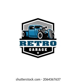 classic hot rod - american retro car logo with emblem style