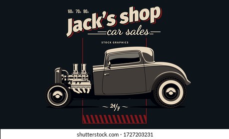 Classic hot rod car in vector. Vintage style, solid colors.