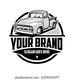 Classic hot rod pickup truck emblem logo vector. Best for mechanic and restoration industry