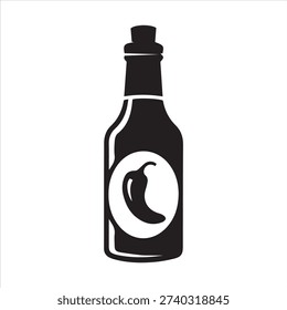 Classic hot sauce bottle icon with a chili pepper label for spicy condiment designs Vector.