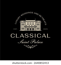 Classic hotel building logo. Old architecture building silhouette logo template