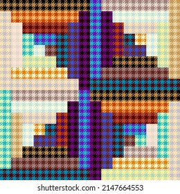 Patrón Hounds-tooth clásico en un estilo de collage de mosaico.