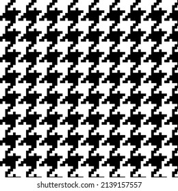 Classic houndstooth pixel check plaid seamless pattern. Geometric checkered background colored in black and white colors. Fabric, textile, skirts, clothes, wrapping paper design. Vector illustration.