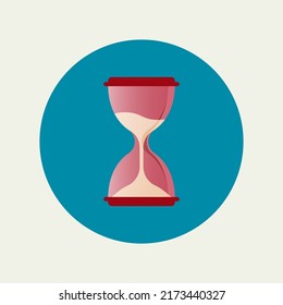 Vidrio clásico con arena drenante. El tiempo está corriendo. Icono del temporizador de vidrio de color. Estilo de diseño plano de la ilustración del vector.
