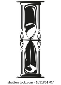 Classic hourglass in monochrome style. Clock with flowing sand.