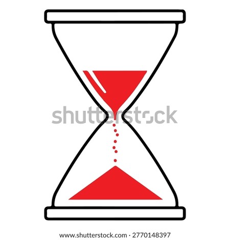 Classic hourglass with red sand flowing, time measurement icon vector illustration isolated.
