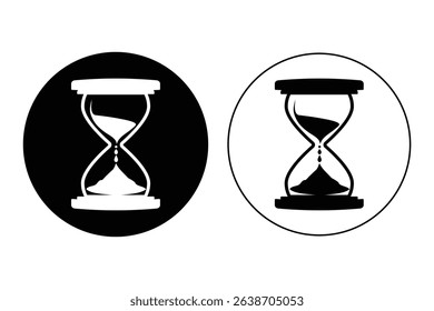 A classic hourglass set filled with sand marking the passage of time. Monochrome hourglass icon set depicting the passage of time through the flow of sand in a minimalist design.