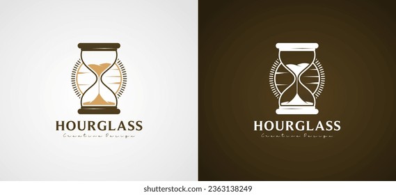 Símbolo clásico del reloj de arena logotipo diseño de ilustración vectorial con fondo solar