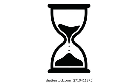 Silueta clásica del contador de tiempo del reloj de arena, que simboliza el paso del tiempo, reloj antiguo de la arena con la arena que fluye, aislamiento en el fondo blanco