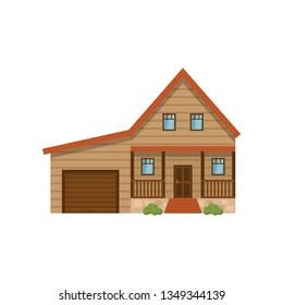 Classic house with garage isolated on white background