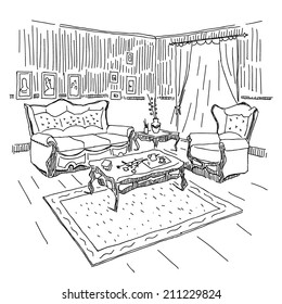 Classic house interior vector drawing on white background