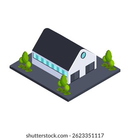 Casa clásica isométrica para visualización arquitectónica.