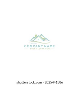 Classic house logo with beautiful lines flowing below, suitable for real estate, housing, brokers, lodging, insurance