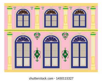 A classic house, Old town. Chinese home styles, vector illustration, Sino-Portuguese style