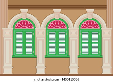 A classic house, Old town. Chinese home styles, vector illustration, Sino-Portuguese style