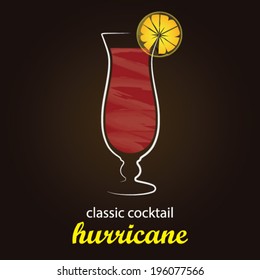 Classic Hurricane Cocktail in authentic Hurricane glass - Stylish and minimalist vector background