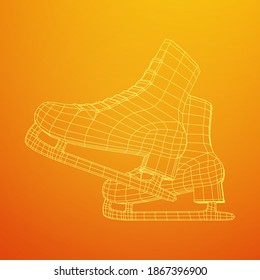 Classic ice figure skates sport equipment. Wireframe low poly mesh vector illustration.