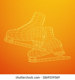 Classic ice figure skates sport equipment. Wireframe low poly mesh vector illustration.