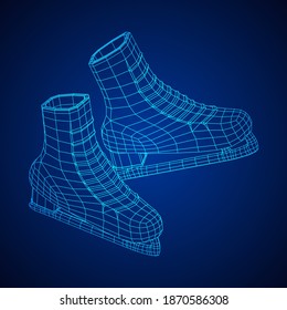 Classic ice figure skates sport equipment. Wireframe low poly mesh vector illustration.
