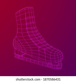 Classic ice figure skates sport equipment. Wireframe low poly mesh vector illustration.