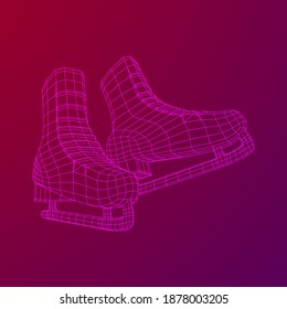 Classic ice figure skates sport equipment. Wireframe low poly mesh vector illustration.