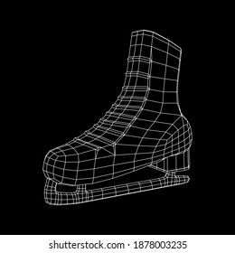 Classic ice figure skates sport equipment. Wireframe low poly mesh vector illustration.