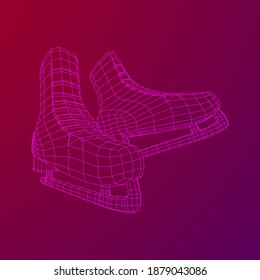 Classic ice figure skates sport equipment. Wireframe low poly mesh vector illustration.