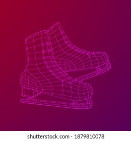 Classic ice figure skates sport equipment. Wireframe low poly mesh vector illustration.