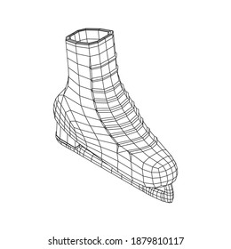 Classic ice figure skates sport equipment. Wireframe low poly mesh vector illustration.