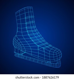 Classic ice figure skates sport equipment. Wireframe low poly mesh vector illustration.