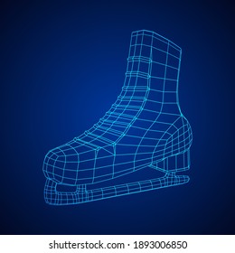 Classic ice figure skates sport equipment. Wireframe low poly mesh vector illustration.