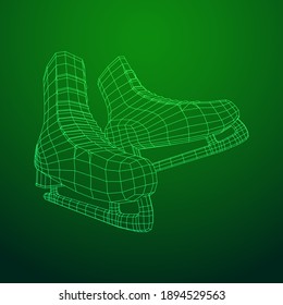 Classic ice figure skates sport equipment. Wireframe low poly mesh vector illustration.