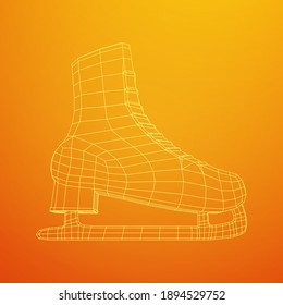 Classic ice figure skates sport equipment. Wireframe low poly mesh vector illustration.
