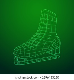 Classic ice figure skates sport equipment. Wireframe low poly mesh vector illustration.